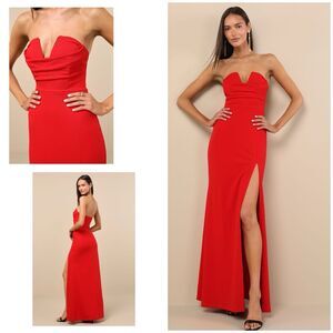 Lulus Effortless Radiance Dress Women's L Red Maxi Mermaid Strapless NWOT